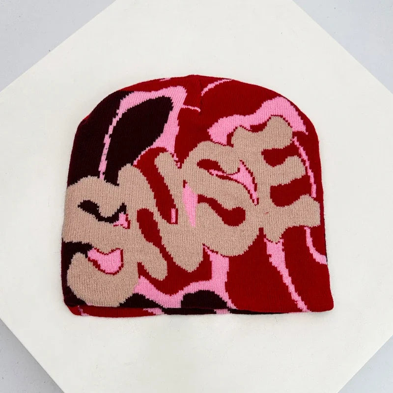 Autumn and Winter New Letter Wool Knitted Hats Color Block Warm Hip Hop Personal Beanies Versatile Street Fashion Niche Skate