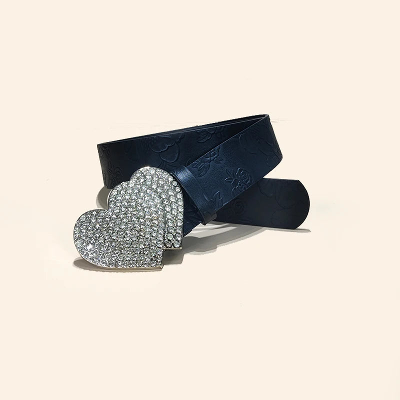 Heart Buckle Embossed Leather Belt