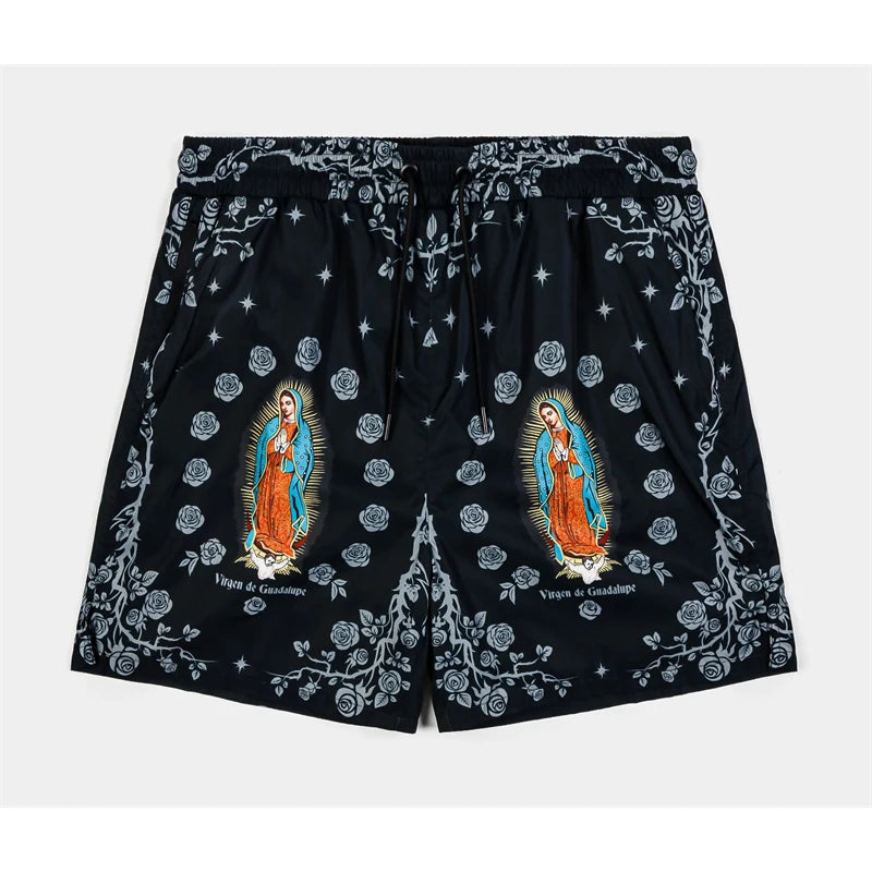 Our Lady Of Guadalupe Pattern Print Beach Shorts Men Women Summer Street Casual Breathable Rose Design Flowers Board Short New