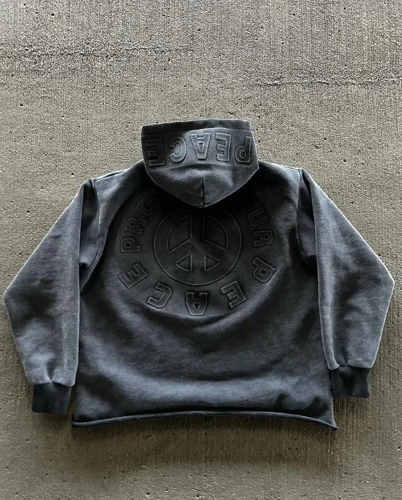 Y2K Peace Embroidery Vintage Streetwear Hoodie