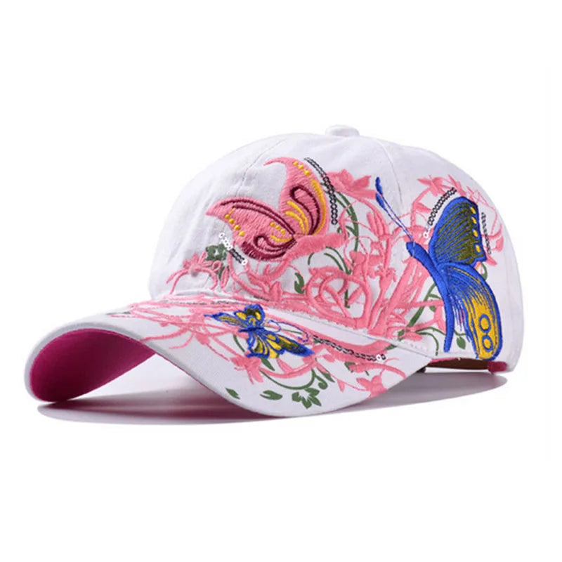 Butterfly Embroidered Baseball Cap 2022 New Spring Summer Women Casual Snapback Caps Butterflies Flower Print Outdoor Sun Hats