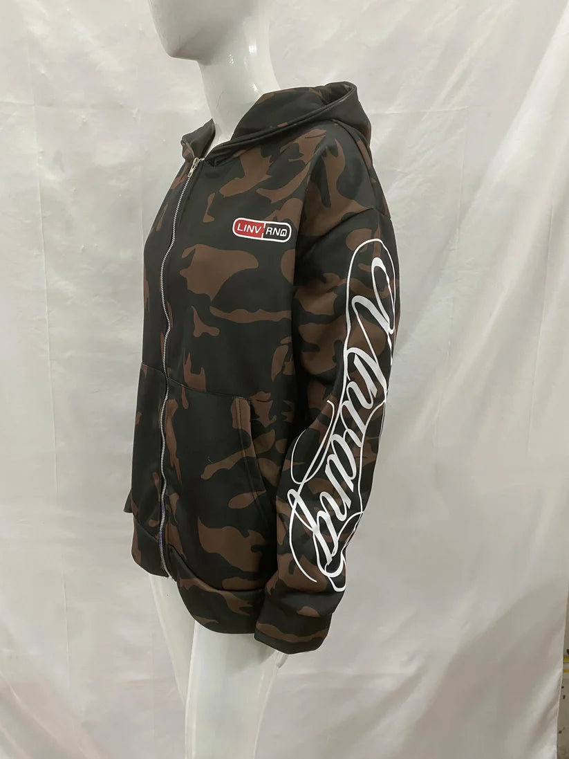 Linvano Camo Zip Up Hoodie