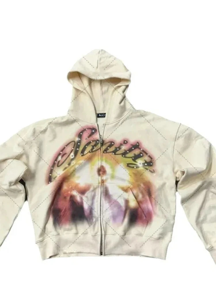 American Retro Autumn And Winter High Street Design Hooded Cardigans Men And Women Harajuku Aesthetics Hooded Sweatshirt Jackets