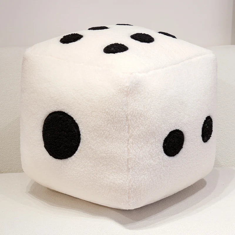 25cm Fun Dice Pillow Soft Stuffed Plush Toy Black White Dice Rolling Game Props Compare Sizes Funny Gift For Party Entertainment