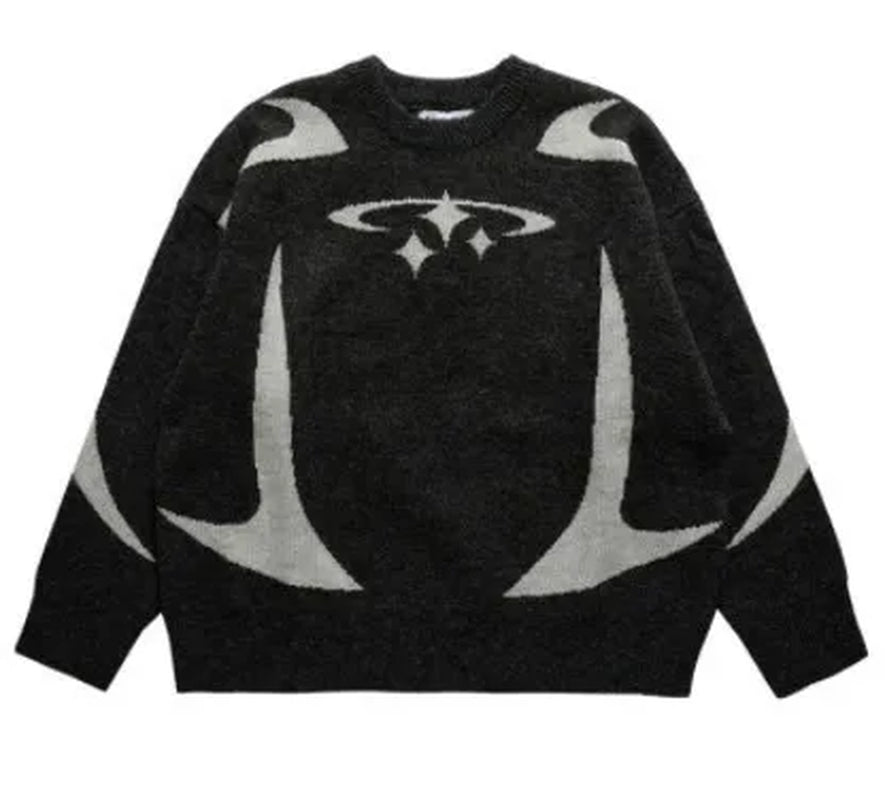 Casual Commuter Style Oversized round Neck Knitwear Women'S Pullover Sweater Geometric Pattern Long Sleeve Comfortable Leisure