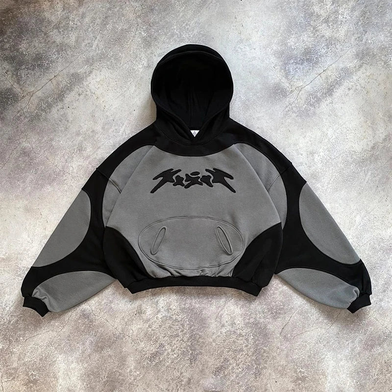 Winter Fashion Streetwear Women'S Color - Block Embroidered Hoodie Trendy Oversized Casual Long - Sleeve Sweatshirt 2025 New