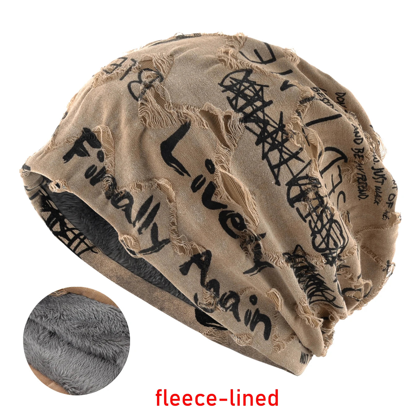 Letter Print Beanie Hats for Women Men Vintage Distressed Cracked Design ​Wasteland Style Spring Summer Warm Fleece-Lined Winter
