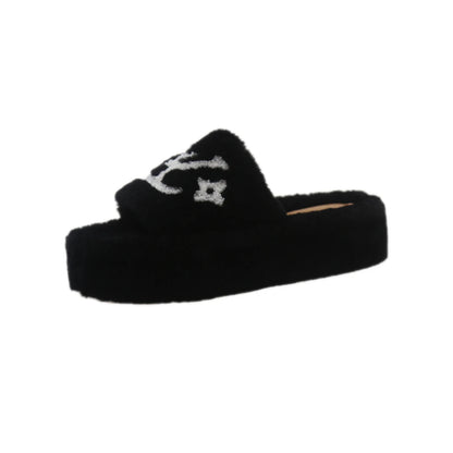 2025 New Popular Women'S Slippers Party Plush Summer New Best-Selling Furry Home Shoes Fur Flip Flops Female Slides Fur Shoes