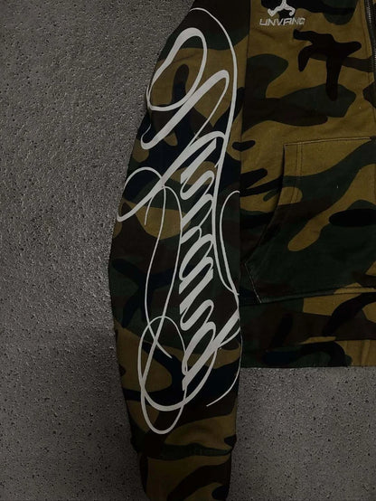 Unisex Spring Printed Hooded Camouflage Cardigan High Street American Style Pullover Hoodie for Men and Women