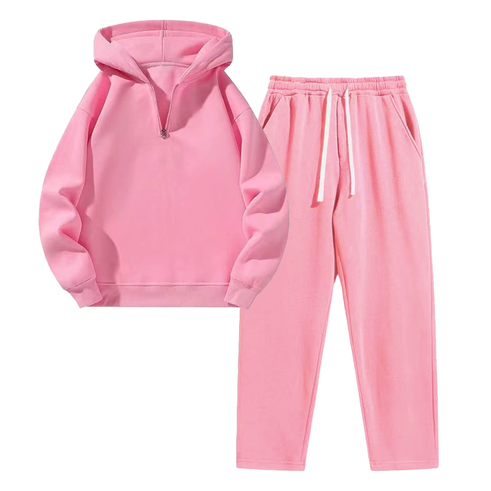 Autumn Winter Casual Sports Style Women'S Two-Piece Set Fashionable Solid Color Hooded Pullover Sweatshirt Wide-Leg Pants Set