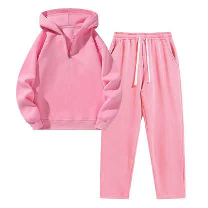 Autumn Winter Casual Sports Style Women'S Two-Piece Set Fashionable Solid Color Hooded Pullover Sweatshirt Wide-Leg Pants Set