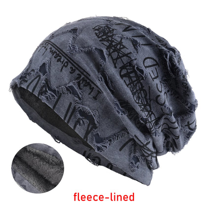 Letter Print Beanie Hats for Women Men Vintage Distressed Cracked Design ​Wasteland Style Spring Summer Warm Fleece-Lined Winter