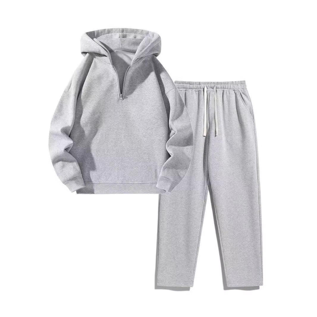 Autumn Winter Casual Sports Style Women'S Two-Piece Set Fashionable Solid Color Hooded Pullover Sweatshirt Wide-Leg Pants Set