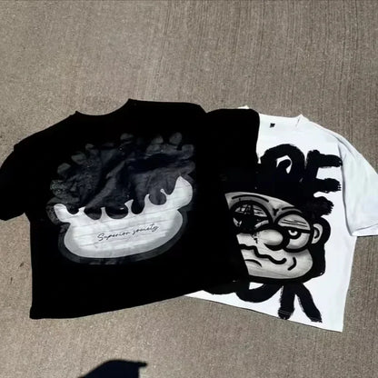 Vintage Big Face Graphic Print Cotton T-Shirt Men Y2K Summer Short Sleeves Vintage Oversize Tshirt Streetwear Women Top Tees