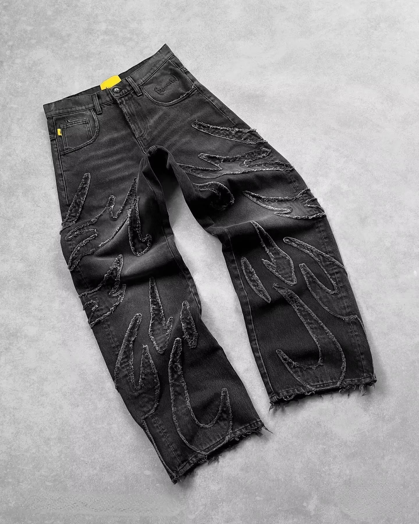 2024 American New Fashion Patch Baggy Casual Jeans for Men and Women Y2K High Street Harajuku High Waist Wide Leg Denim Trousers