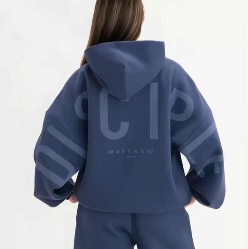 Women'S Fashionable and Versatile Thickened Long-Sleeved Loose Hooded Printed Sweatshirt Letter Top