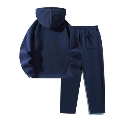 Autumn Winter Casual Sports Style Women'S Two-Piece Set Fashionable Solid Color Hooded Pullover Sweatshirt Wide-Leg Pants Set