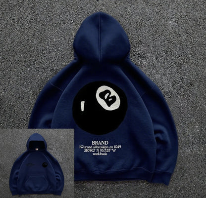 Retro 8-Ball Pattern Hooded Men'S Streetwear,Oversized Pullover, Casual and Fashionable Sportswear, Daily Wear and Hip-Hop Style