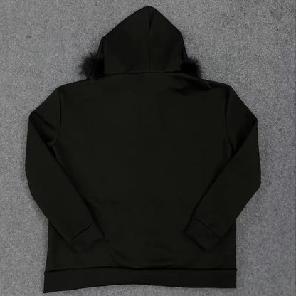 Y2K Style Hoodie Fluffy Sherpa Fleece Pullover Long Sleeve Zip up Retro Streetwear Vintage 2000S Sweatshirt for Women Men Unisex