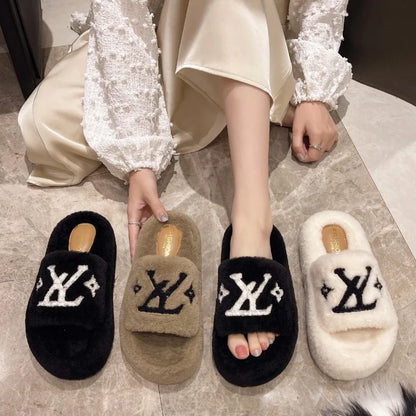 2025 New Popular Women'S Slippers Party Plush Summer New Best-Selling Furry Home Shoes Fur Flip Flops Female Slides Fur Shoes