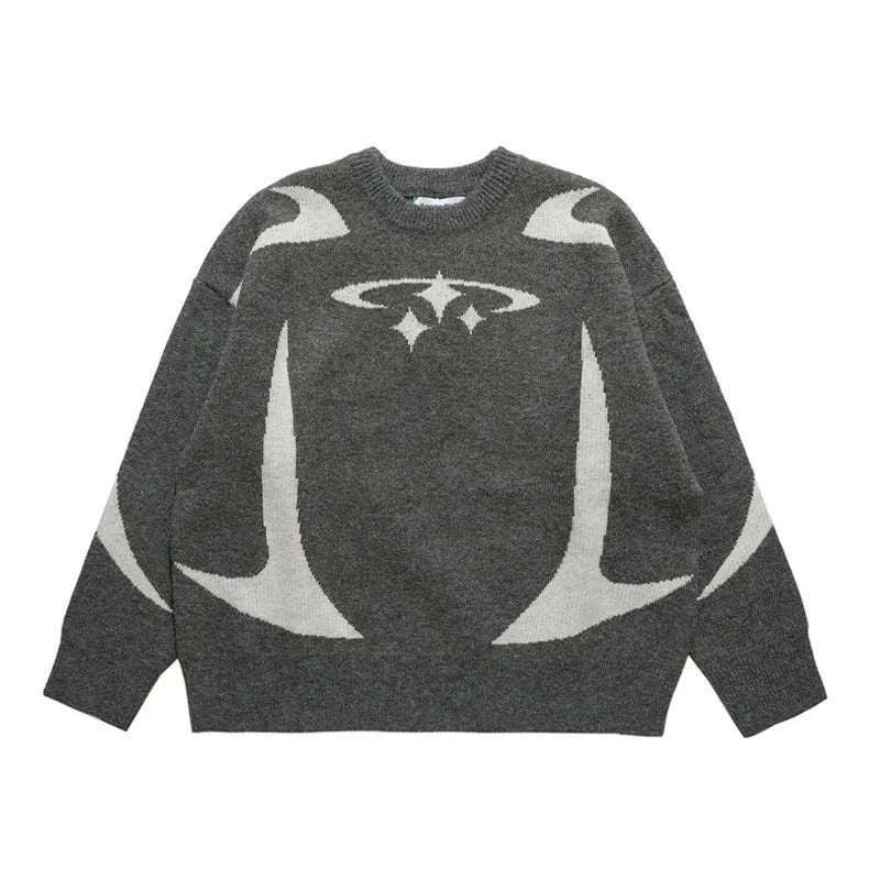 Casual Commuter Style Oversized round Neck Knitwear Women'S Pullover Sweater Geometric Pattern Long Sleeve Comfortable Leisure