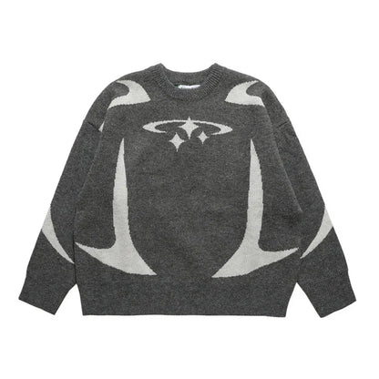 Casual Commuter Style Oversized round Neck Knitwear Women'S Pullover Sweater Geometric Pattern Long Sleeve Comfortable Leisure