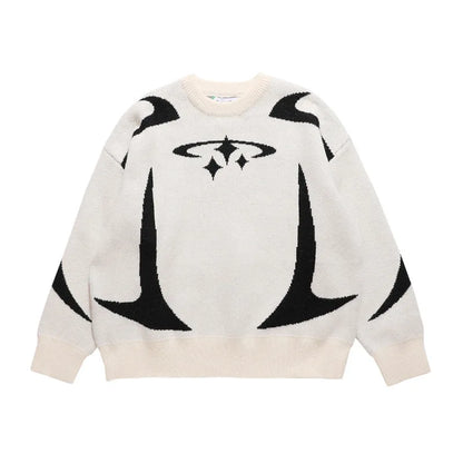 Casual Commuter Style Oversized round Neck Knitwear Women'S Pullover Sweater Geometric Pattern Long Sleeve Comfortable Leisure