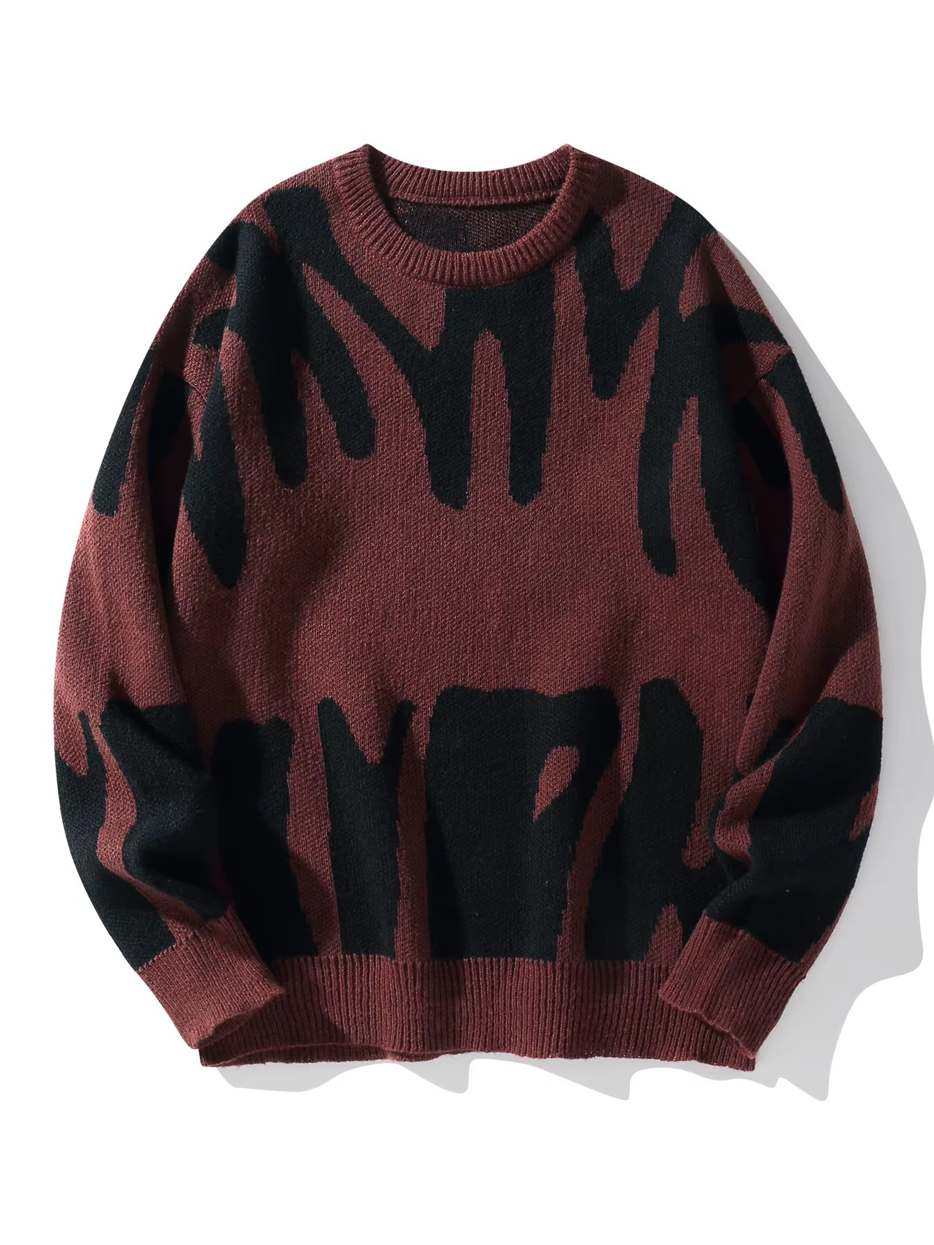 New Popular Autumn Winter Irregular Jacquard Pattern Pullover Sweater Casual round Neck Contrast Color Knitted Men'S Pullover