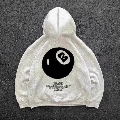 Retro 8-Ball Pattern Hooded Men'S Streetwear,Oversized Pullover, Casual and Fashionable Sportswear, Daily Wear and Hip-Hop Style