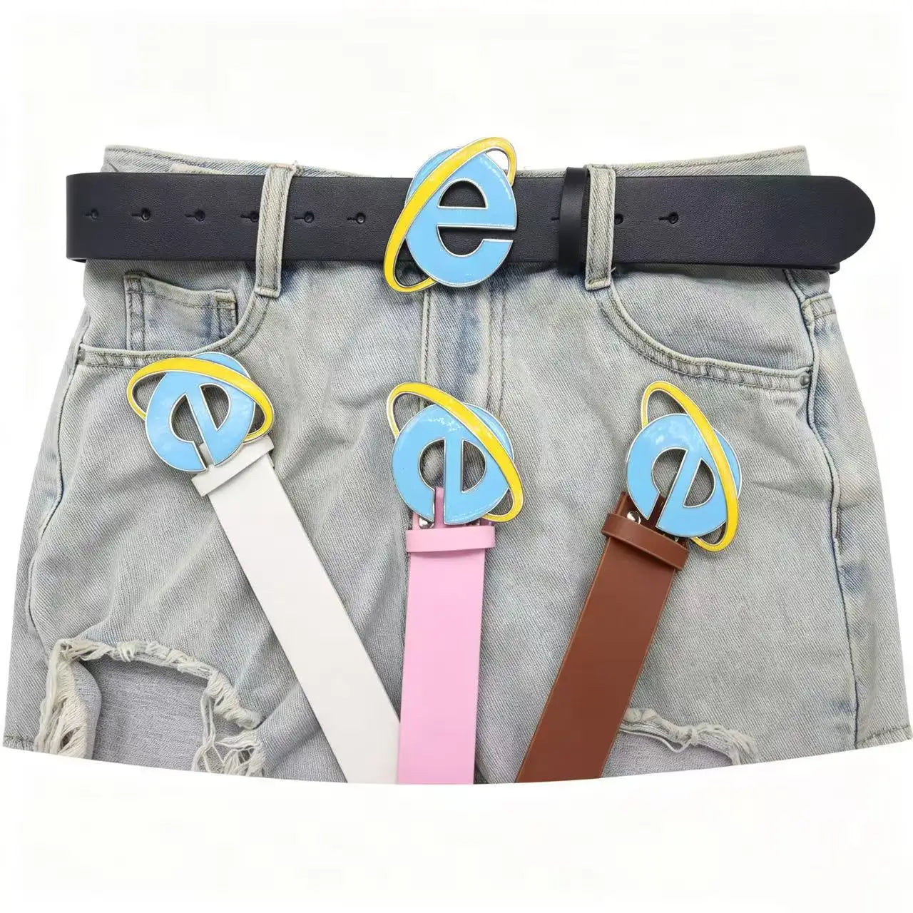 Unisex Nostalgic Design Y2K IE Logo Belt, Novelty Internet Explorer E Letter Buckle Belt for Men Women Punk Design Cosplay Party