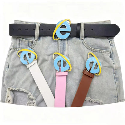 Unisex Nostalgic Design Y2K IE Logo Belt, Novelty Internet Explorer E Letter Buckle Belt for Men Women Punk Design Cosplay Party