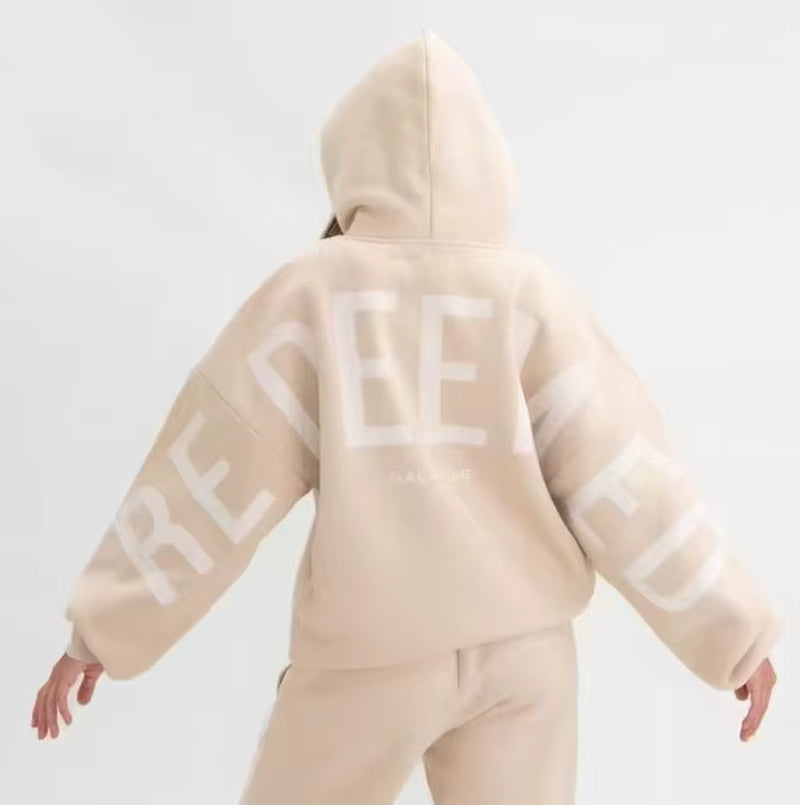 Women'S Fashionable and Versatile Thickened Long-Sleeved Loose Hooded Printed Sweatshirt Letter Top