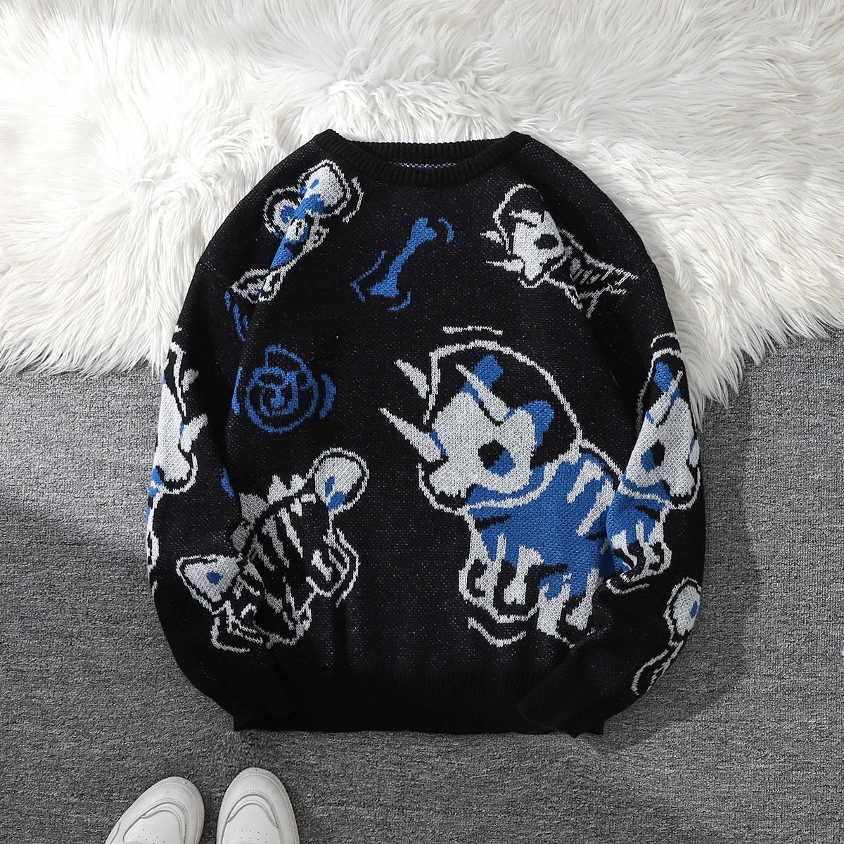 Dragon Roar Jacquard Double-Sided Pattern Pullover Sweater Casual Crew Neck Knitted Men'S Pullover Casual Crew Neck Knitted Men'