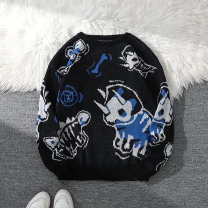 Dragon Roar Jacquard Double-Sided Pattern Pullover Sweater Casual Crew Neck Knitted Men'S Pullover Casual Crew Neck Knitted Men'