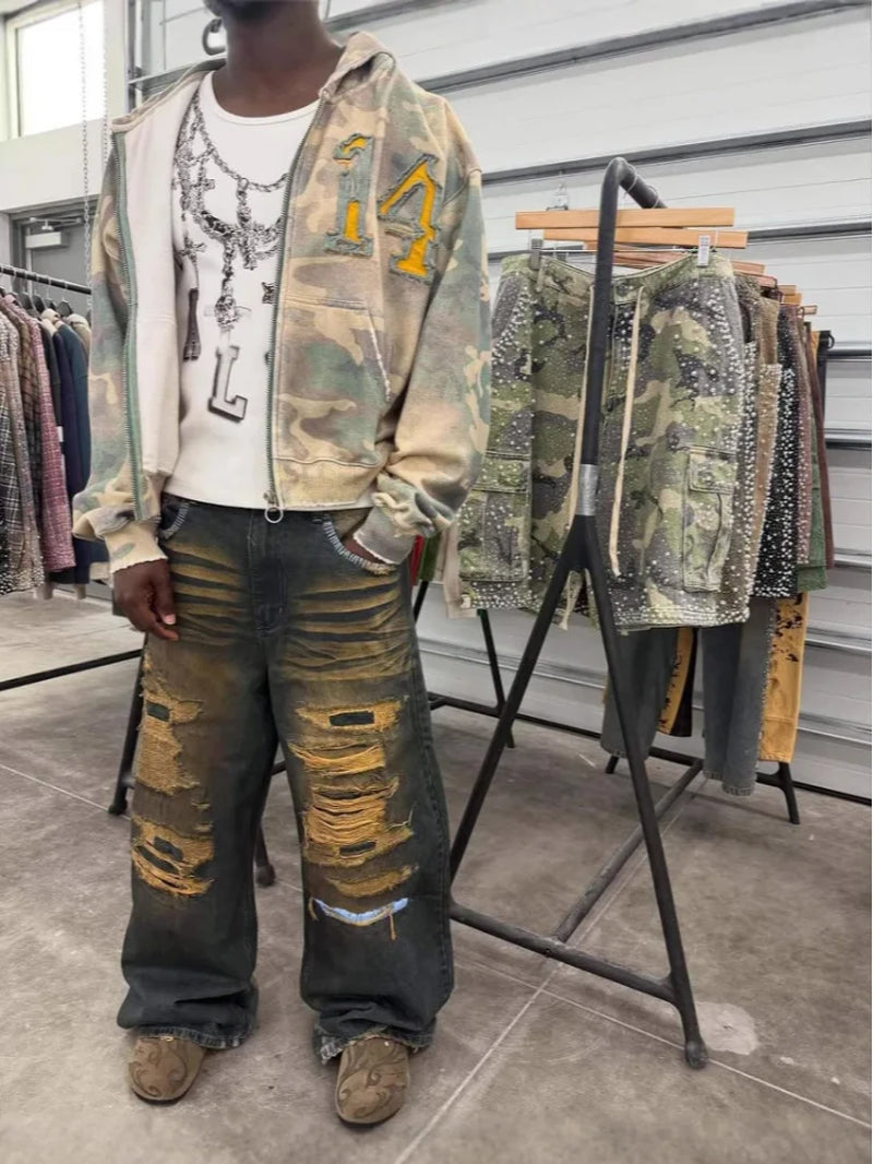 Fashion Hoodie Sweatshirt Printed Casual Hoodie Jacket Camouflage Men'S and Women'S Cardigan Patch Fabric