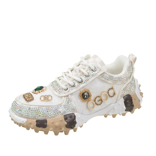 Party Queen Shoes New Rhinestone Womens Sneaksers Diamond Breathable Luxury Casual Thick Bottoms Dad Sports Shoe Zapatos Muje
