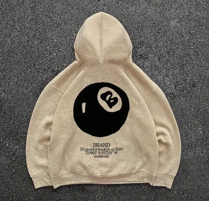 Retro 8-Ball Pattern Hooded Men'S Streetwear,Oversized Pullover, Casual and Fashionable Sportswear, Daily Wear and Hip-Hop Style