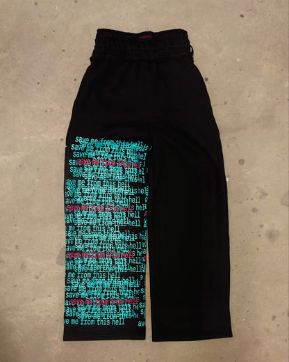 Retro Double Waist Design Casual Street Men Pants Hip-Hop Gothic Harajuku Loose Pants Y2K Letter Pattern Sports Pants