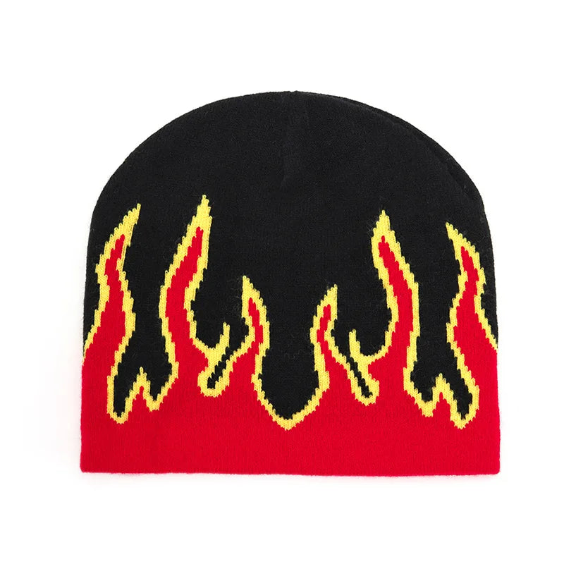 Autumn Winter Halloween Knitted Hat Men'S Hip-Hop Street Flame Pullover Bonnet Outdoor Riding Beanies Cap Wild Brimmed Hats
