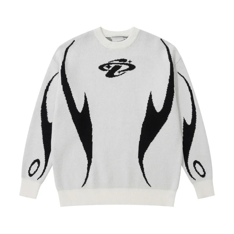 Casual Commuter Style Oversized round Neck Knitwear Women'S Pullover Sweater Geometric Pattern Long Sleeve Comfortable Leisure