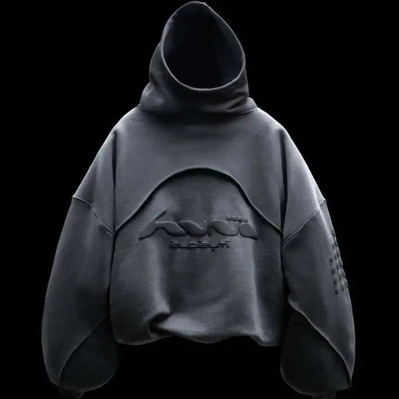 Aesthetic High Street Harajuku Hip Hop Rock Long Sleeve Pullover Contrast Stitching Creative Foam Printing Fashion Casual Hoodie