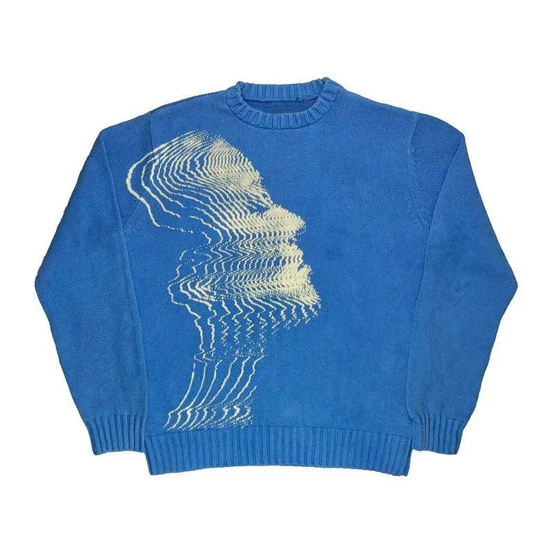 Casual Commuter Style Oversized round Neck Knitwear Women'S Pullover Sweater Geometric Pattern Long Sleeve Comfortable Leisure