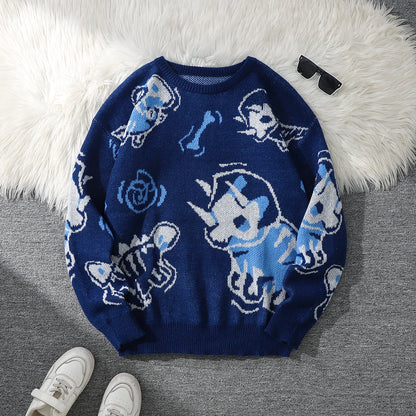 Dragon Roar Jacquard Double-Sided Pattern Pullover Sweater Casual Crew Neck Knitted Men'S Pullover Casual Crew Neck Knitted Men'