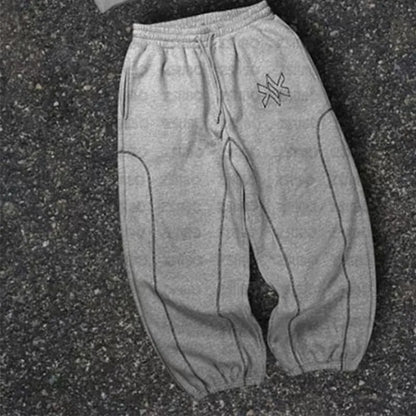 American Y2K Casual Zipper Hoodie Sweatpant Two Piece Set Hiphop Oversized Embroidery Sweatshirts Men Women Casual Pants