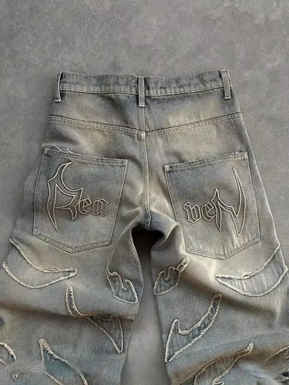2024 American New Fashion Patch Baggy Casual Jeans for Men and Women Y2K High Street Harajuku High Waist Wide Leg Denim Trousers
