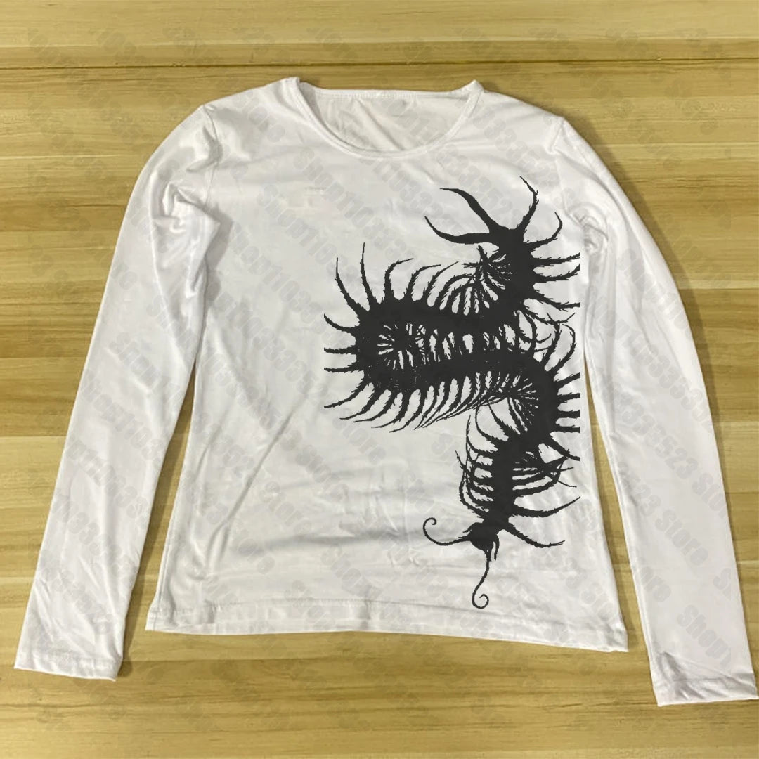 2000S Sexy Long-Sleeve Tees Trashy Harajuku Long-Sleeve Tees Aesthetic Fairy Graphics Tops Gothic Y2K Long-Sleeve Slim Clothes