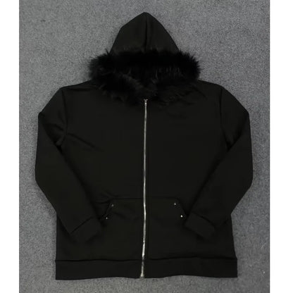 Y2K Style Hoodie Fluffy Sherpa Fleece Pullover Long Sleeve Zip up Retro Streetwear Vintage 2000S Sweatshirt for Women Men Unisex