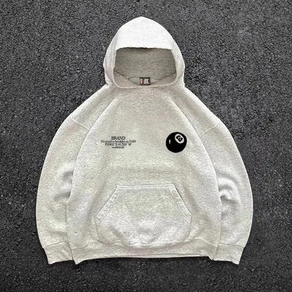 Retro 8-Ball Pattern Hooded Men'S Streetwear,Oversized Pullover, Casual and Fashionable Sportswear, Daily Wear and Hip-Hop Style