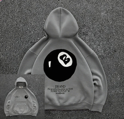 Retro 8-Ball Pattern Hooded Men'S Streetwear,Oversized Pullover, Casual and Fashionable Sportswear, Daily Wear and Hip-Hop Style