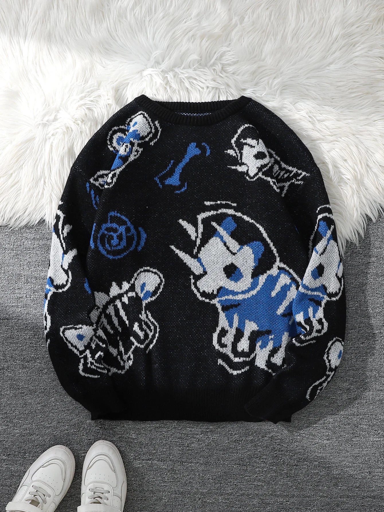 Dragon Roar Jacquard Double-Sided Pattern Pullover Sweater Casual Crew Neck Knitted Men'S Pullover Casual Crew Neck Knitted Men'
